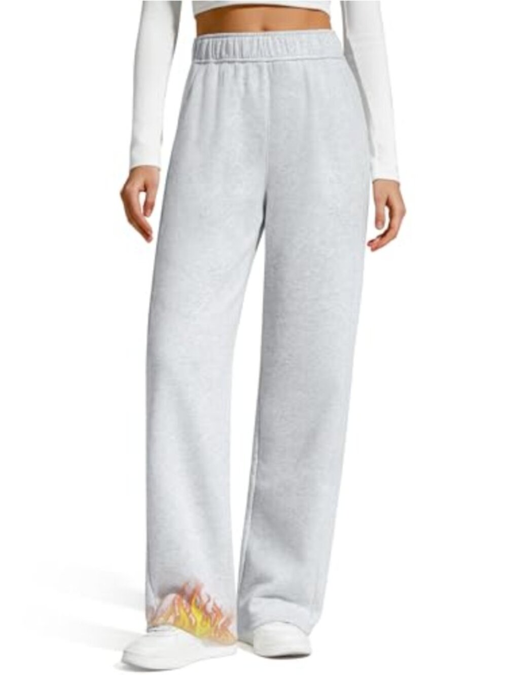 Fleece Lined Straight Leg Sweatpants Warm Cotton Lounge Pull On
